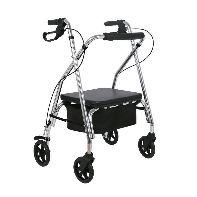 Foldable Seniors Rollator Walker With Seat Backrest And Adjustable Heigt