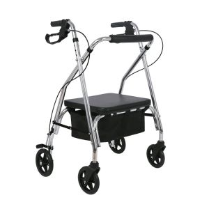 Foldable Seniors Rollator Walker With Seat Backrest And Adjustable Heigt