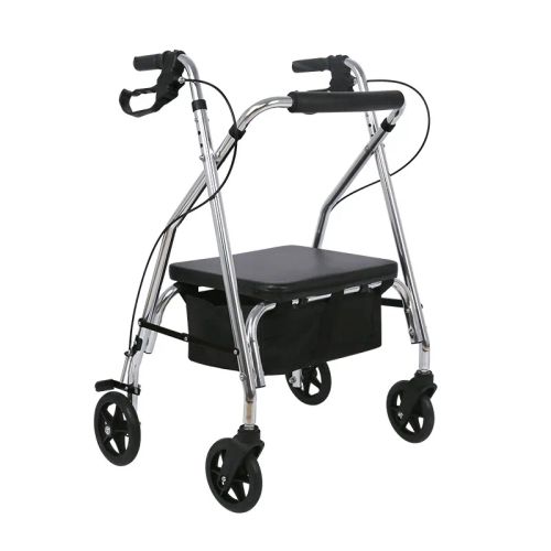 Foldable Seniors Rollator Walker With Seat Backrest And Adjustable Heigt
