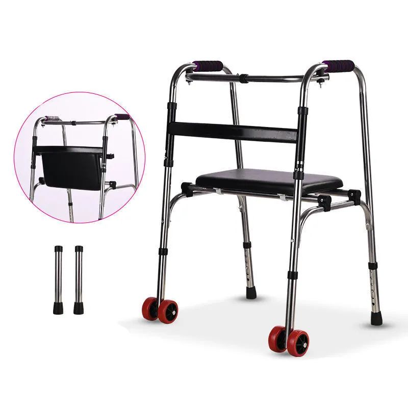 Elderly Disabled Aluminum Travel Folding Walker With Seat