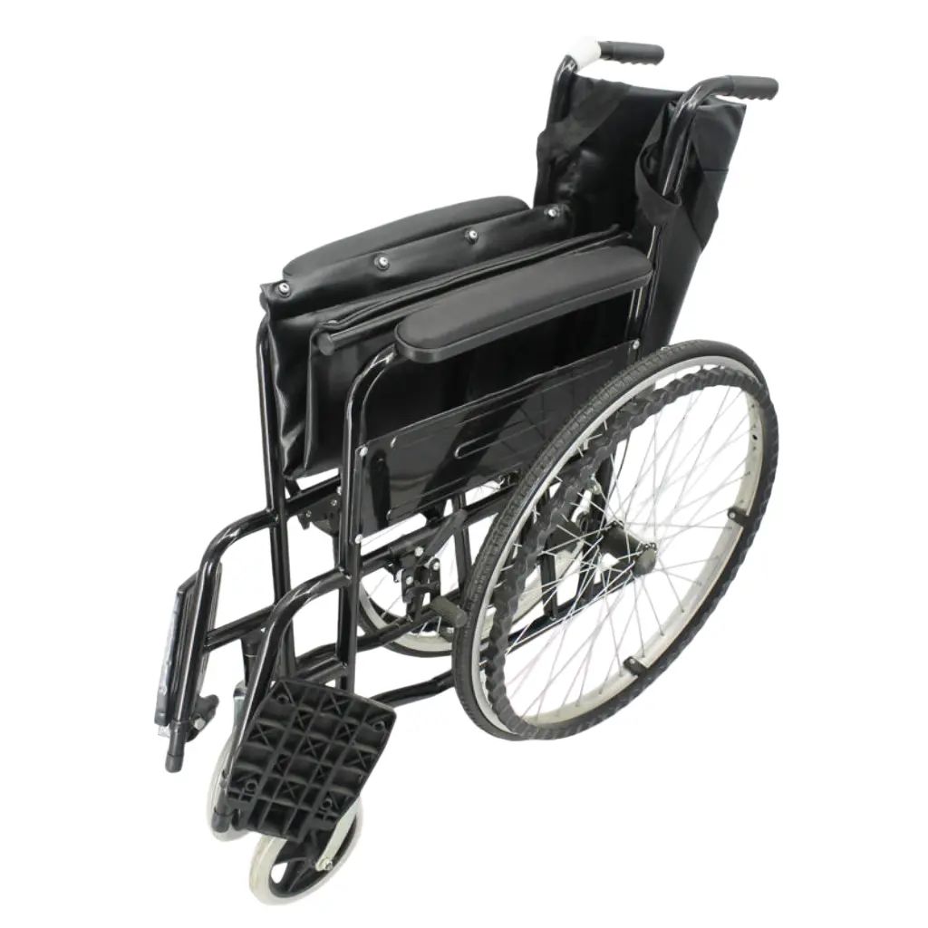 Economy Folding Chromed Steel Self Propelled Manual Steel Wheelchair With Solid Wheels