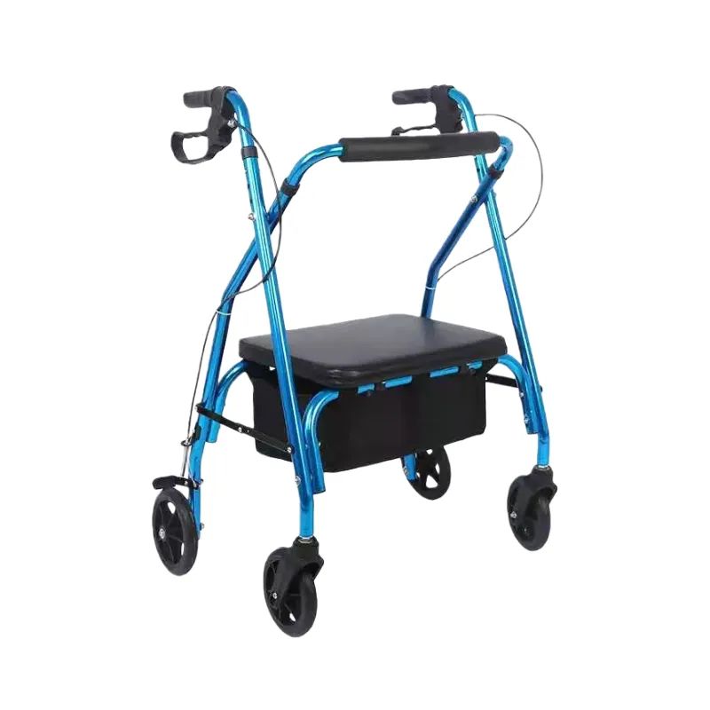 Foldable Seniors Rollator Walker With Seat Backrest And Adjustable Heigt