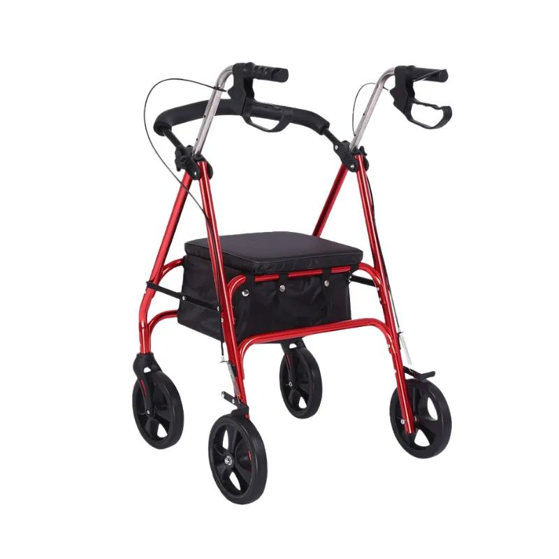 Foldable Seniors Rollator Walker With Seat Backrest And Adjustable Heigt