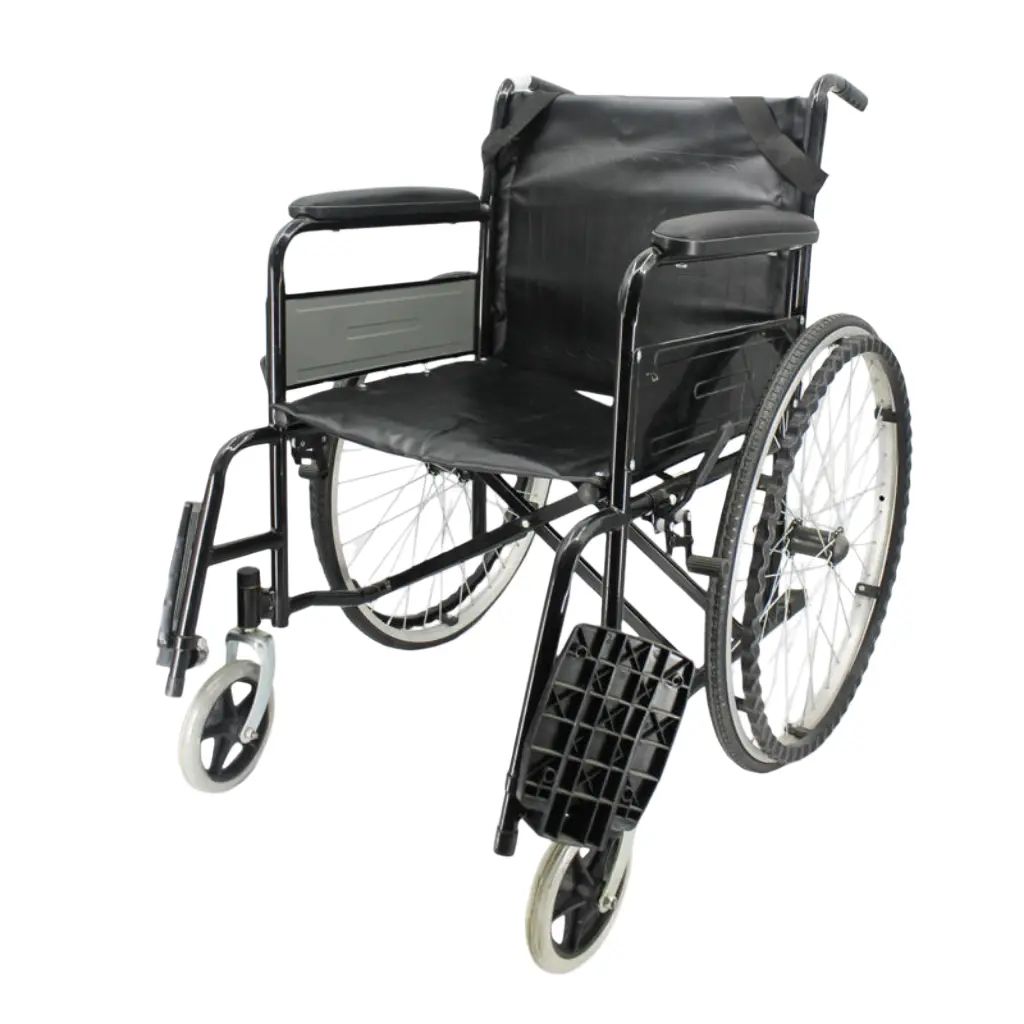 Economy Folding Chromed Steel Self Propelled Manual Steel Wheelchair With Solid Wheels