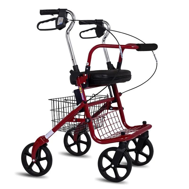 Foldable Seniors Rollator Walker With Seat Backrest And Adjustable Heigt