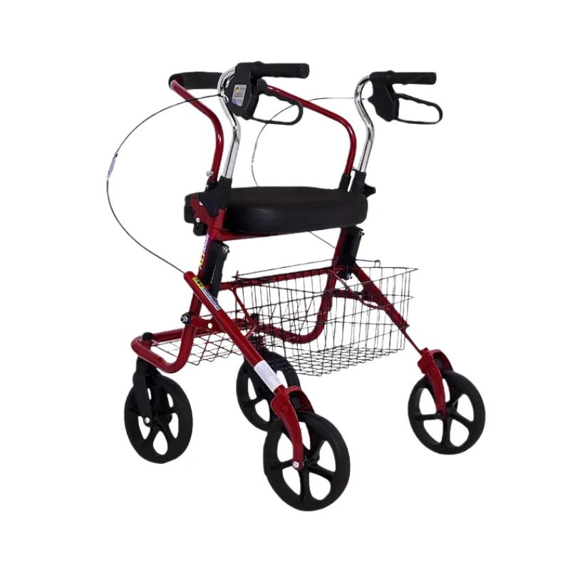 Foldable Seniors Rollator Walker With Seat Backrest And Adjustable Heigt