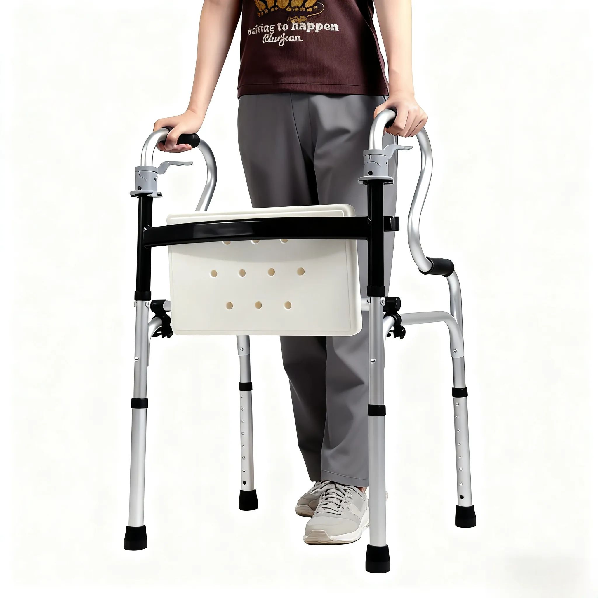 Elderly Disabled Aluminum Travel Folding Walker With Detachable Storage Bag
