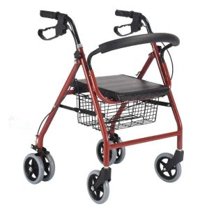 Foldable Seniors Rollator Walker With Seat Backrest And Adjustable Heigt
