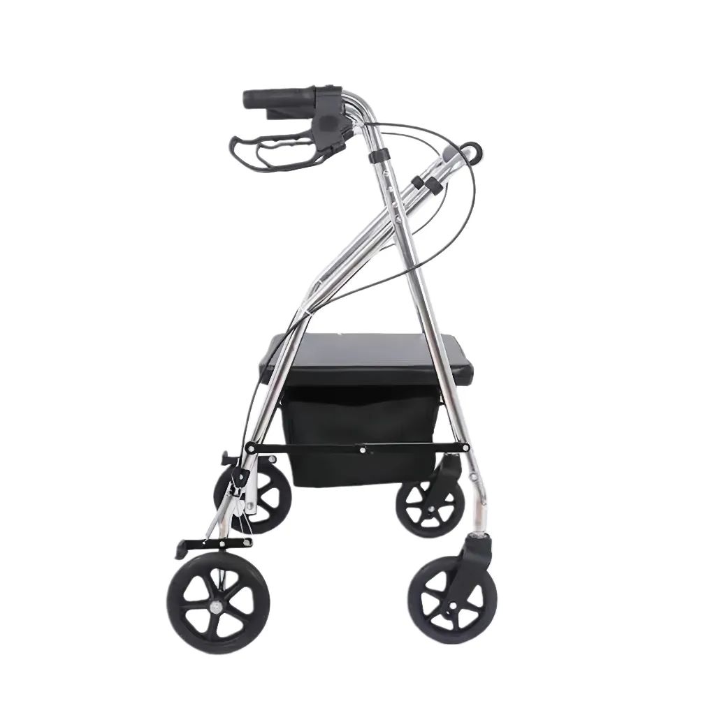 Foldable Seniors Rollator Walker With Seat Backrest And Adjustable Heigt